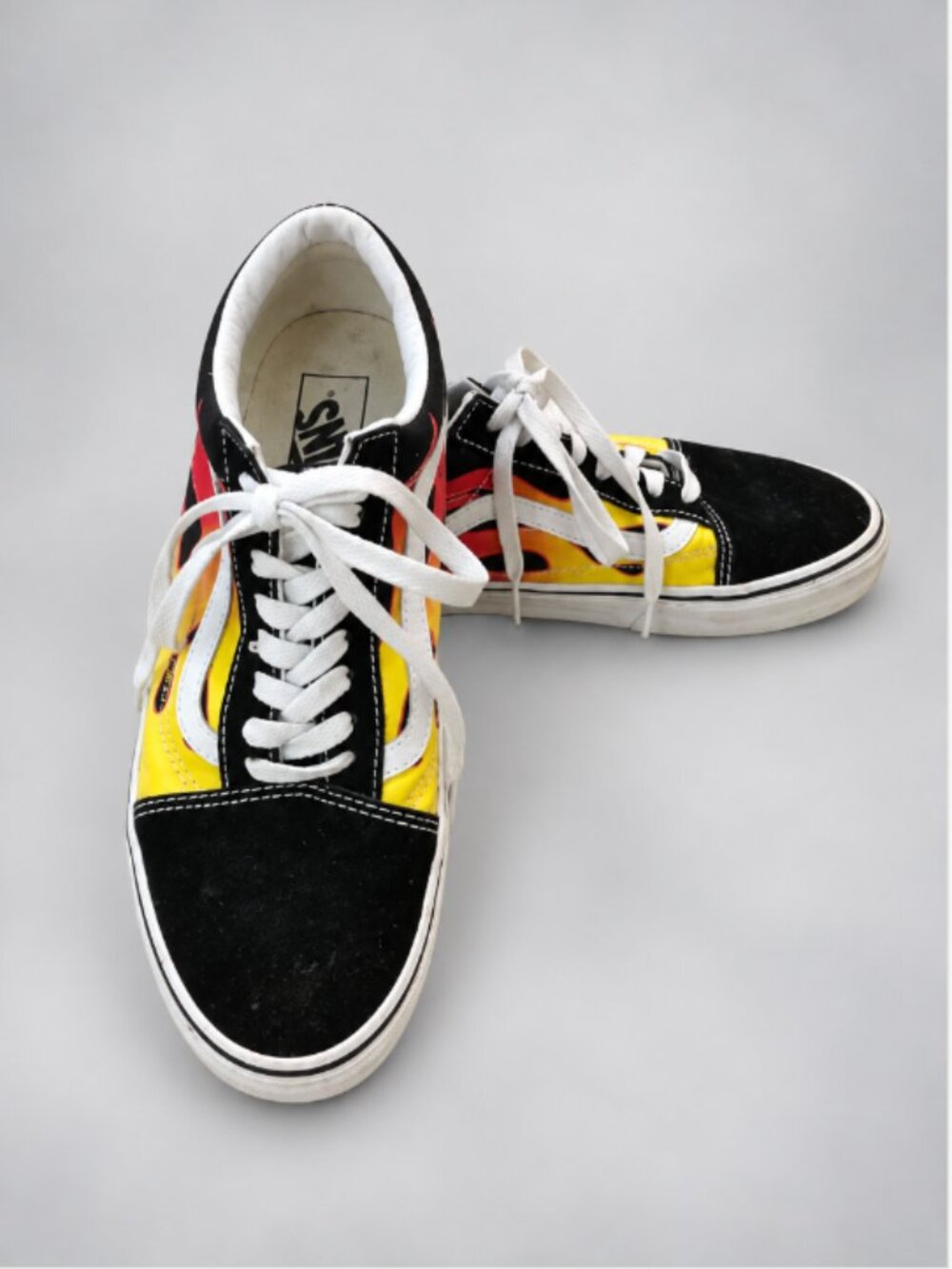 Vans Old Skool Flame Black Red Yellow Sneakers Men 8.5 Women 10